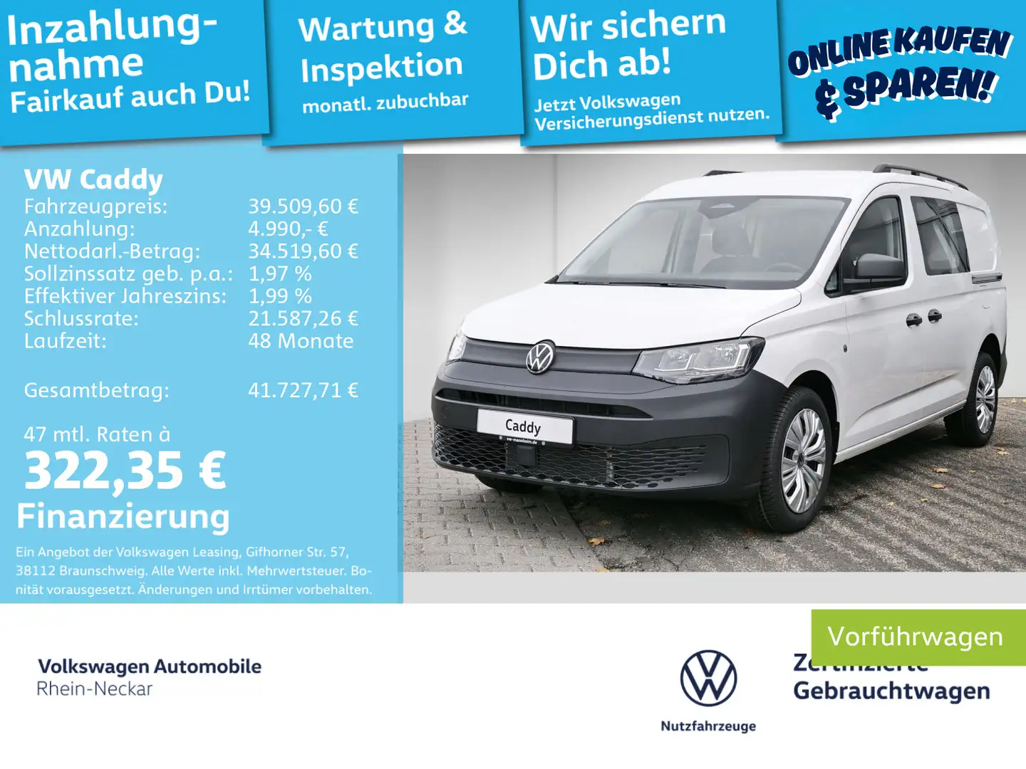 Volkswagen Caddy Flexible Maxi 5-Sitzer 1.5 TSI AHK Klima Weiß - 1