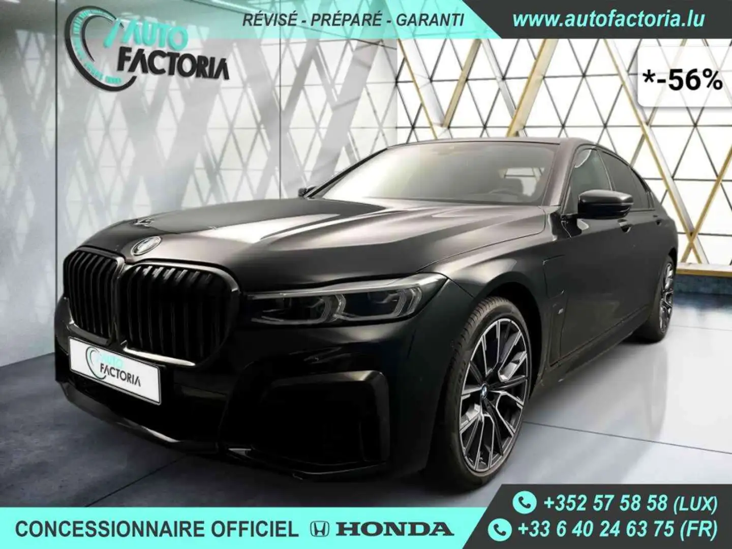 BMW 745 E -56% HYB 394cv BVA8 M Sport +T.PANO+GPS+Options Noir - 1