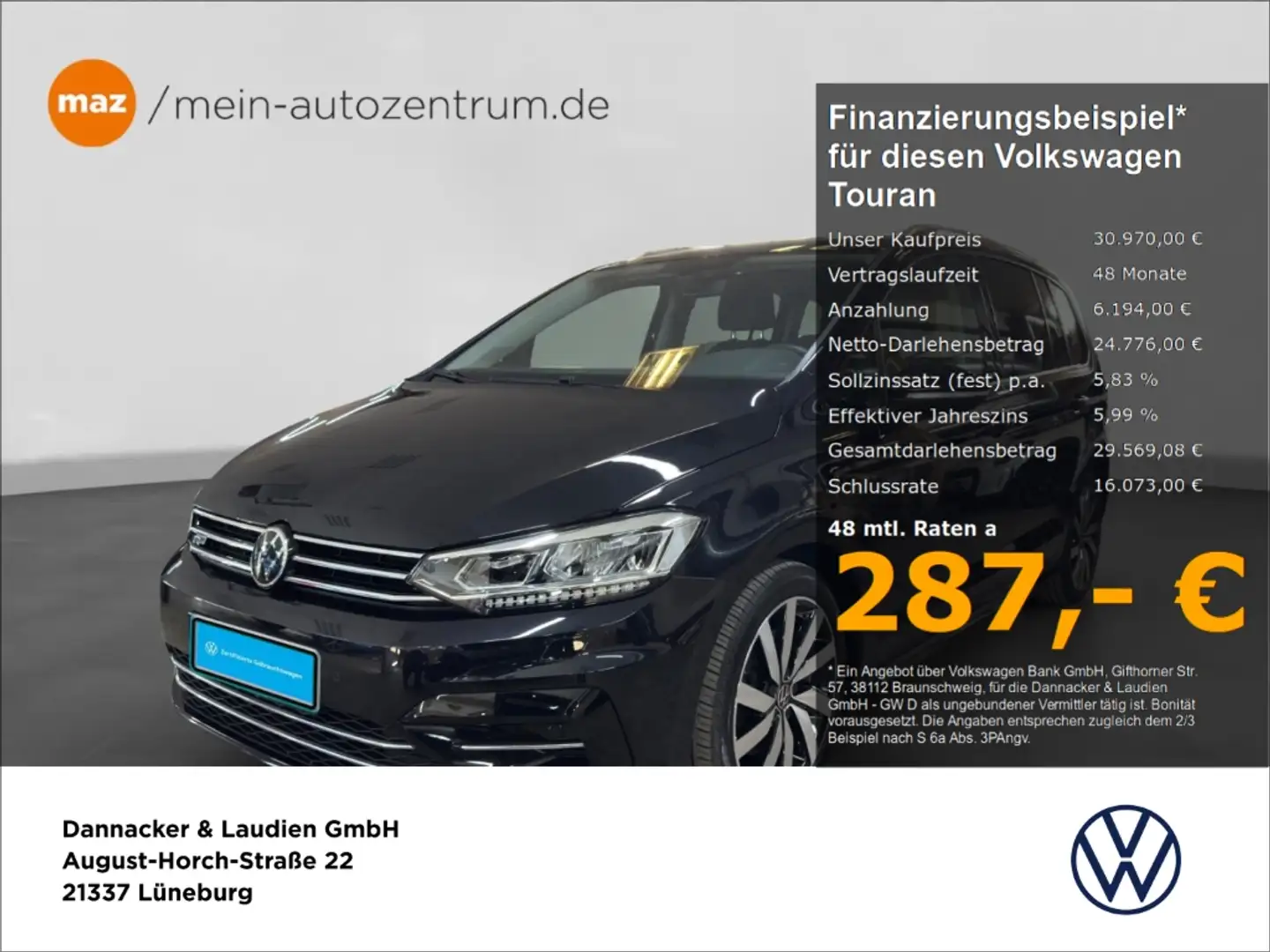 Volkswagen Touran 1.5 TSI Active R-Line Ext. Alu LED AHK Navi ACC Ka Schwarz - 1