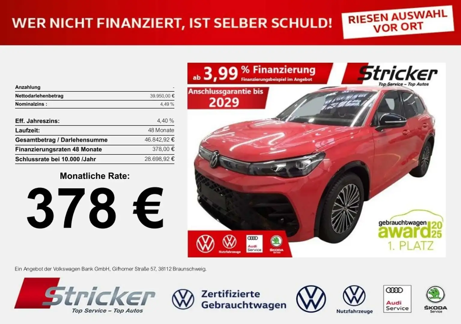 Volkswagen Tiguan R-Line 1.5TSI DSG 378,-ohne Anzahlung Pano Standh Rot - 1