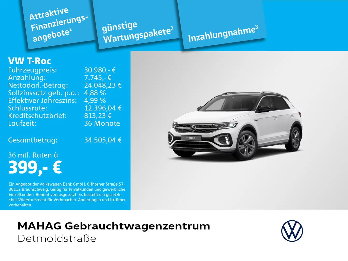 Volkswagen T-Roc T-ROC 1.5 TSI R-Line AHK LED+ Navi ParkAssist Re Weiß - 1