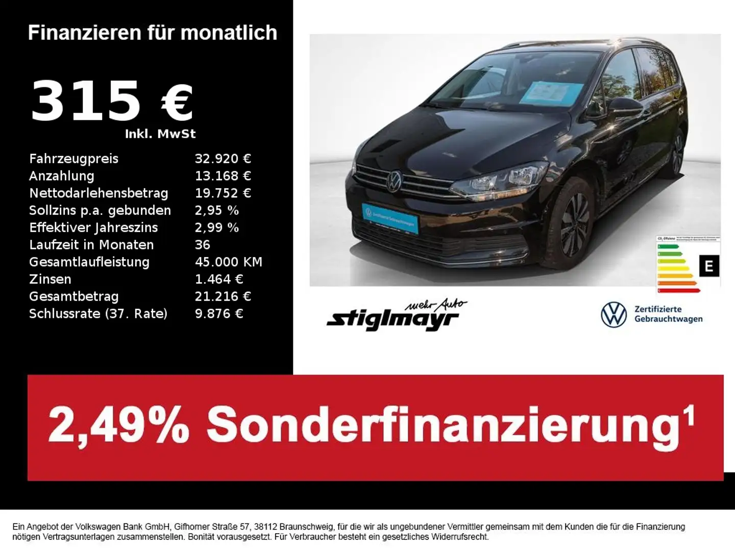 Volkswagen Touran Comfortline Goal 1.5 TSI KAMERA+SITZHG Schwarz - 1