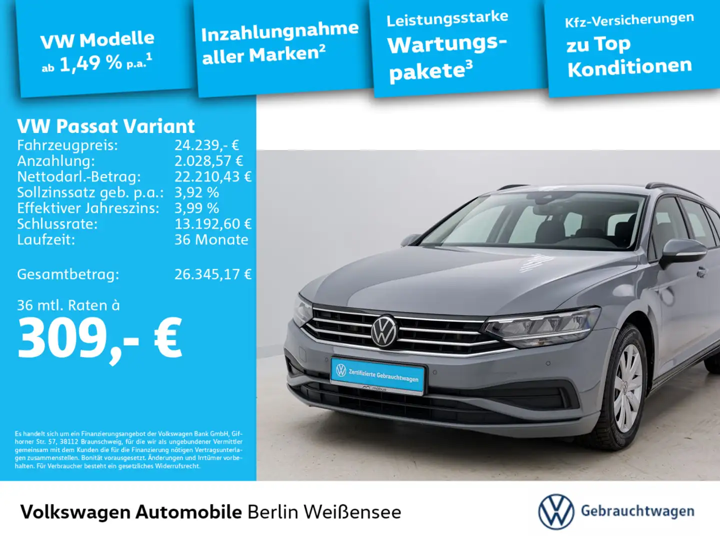Volkswagen Passat Variant 1.5 TSI*DSG*APP*NAV*RFK*LED* Grau - 1