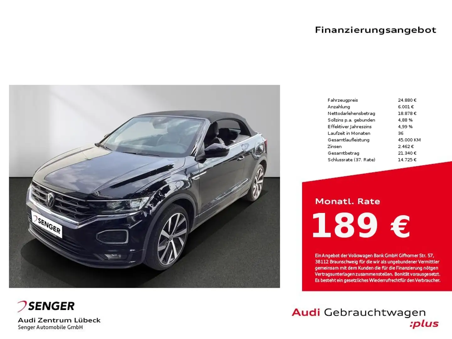 Volkswagen T-Roc Cabriolet 1.5 TSI R-Line DSG Navi PDC SHZ Schwarz - 1
