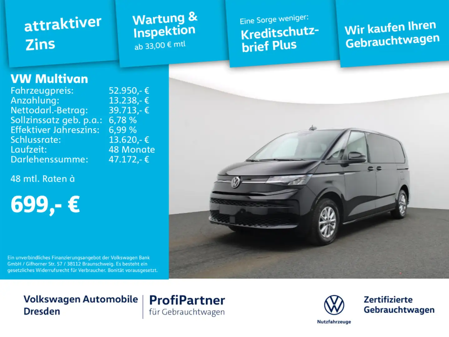 Volkswagen T7 Multivan T7 Multivan Life TDI ACC AHZV SIDE ASSIST 1,99% Schwarz - 1