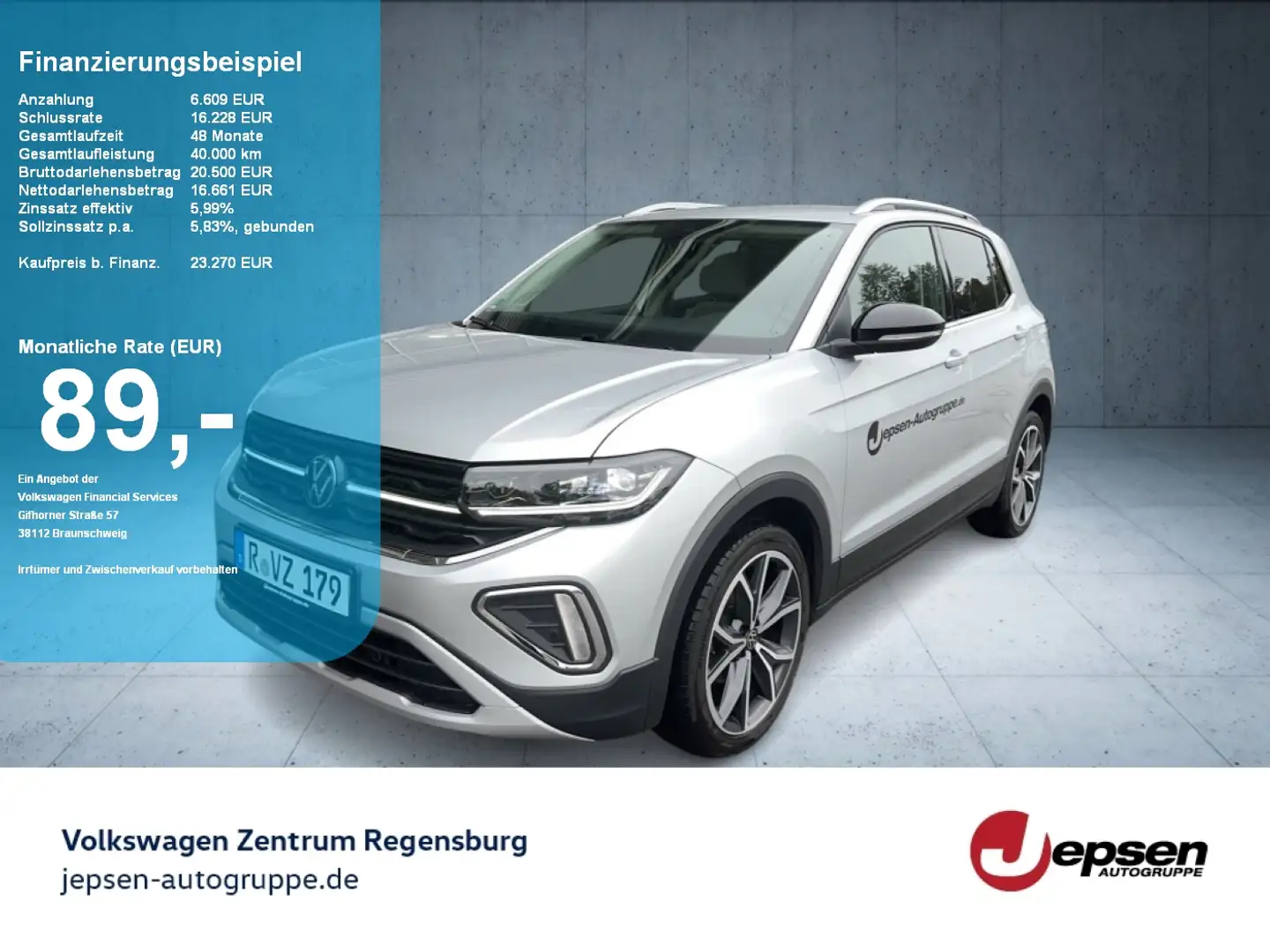 Volkswagen T-Cross Style TSI DSG ACC AHK DynLi KAM KlimaA Silber - 1