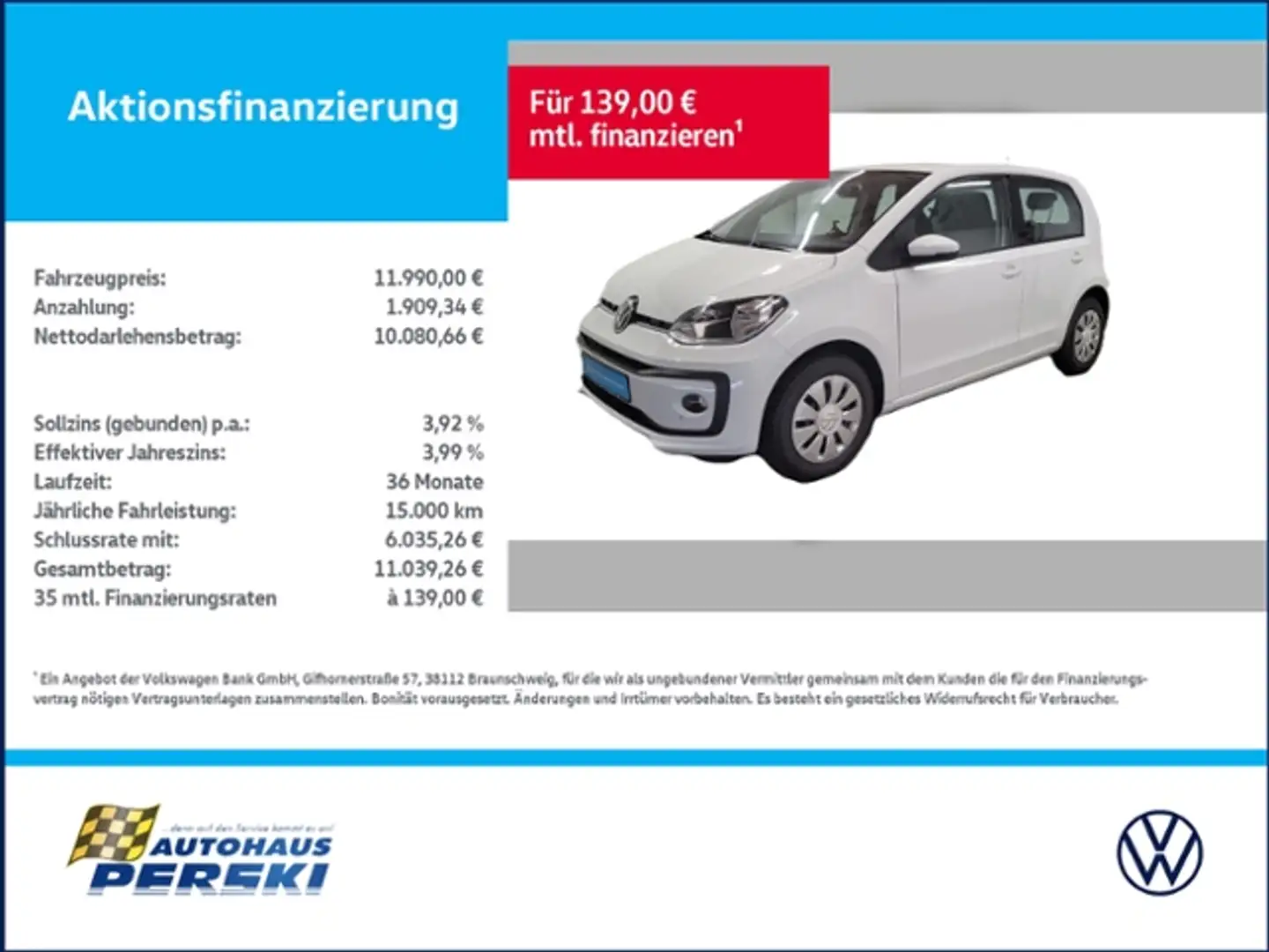 Volkswagen up! 1.0 KLIMA, KAMERA, TEMPOMAT, PDC HINTEN KLIMA, KA Blanc - 1