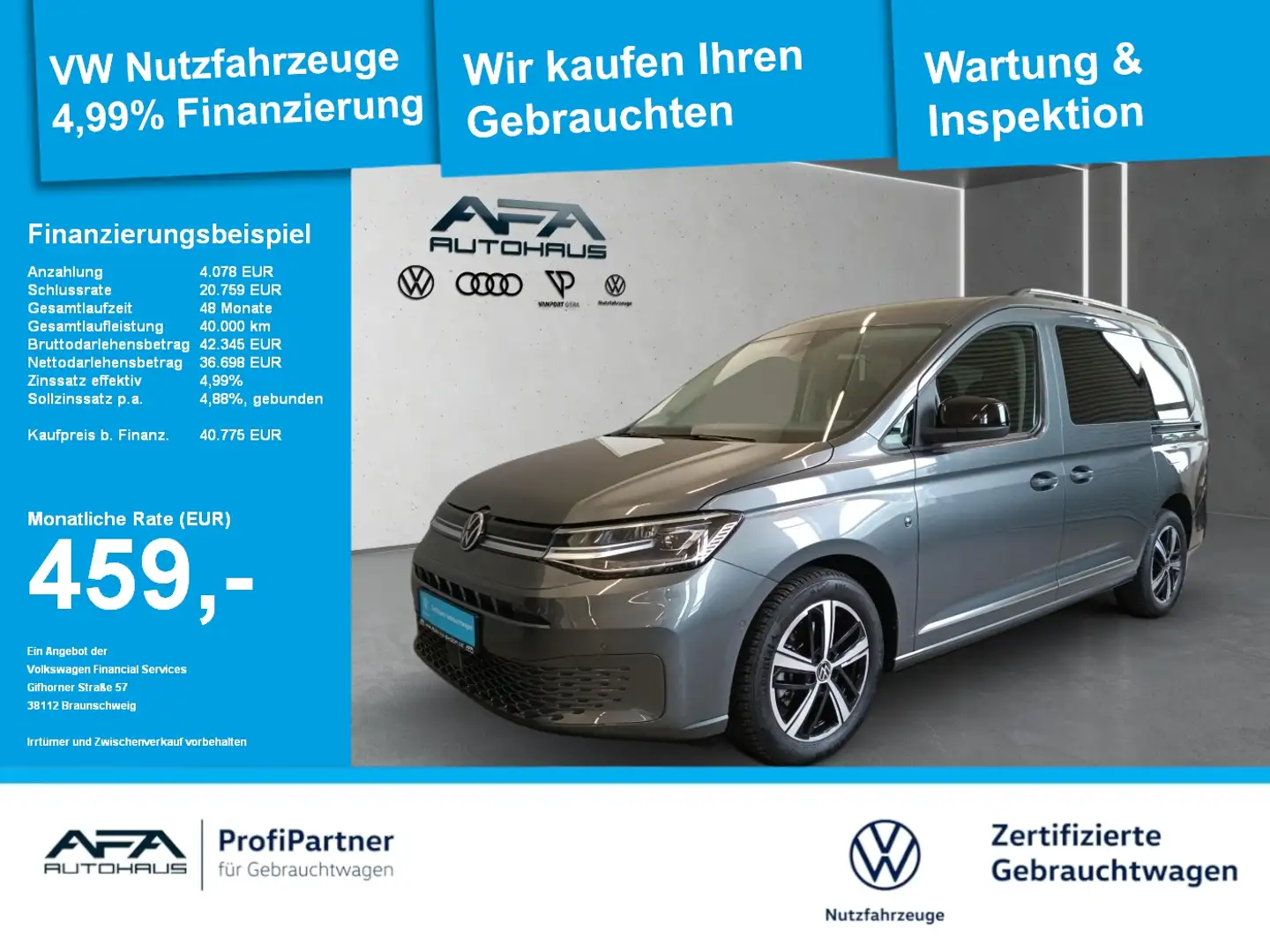 Volkswagen Caddy Maxi 2.0 TDI Style DSG LED*Navi*AHK*STHZ Grau - 1