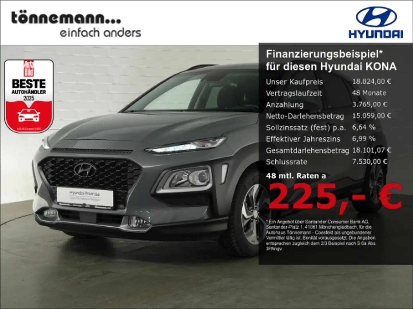Hyundai KONA HEV TREND DCT+RÜCKFAHRKAMERA+SITZ-/LENKRADHEIZUNG+ Grijs - 1
