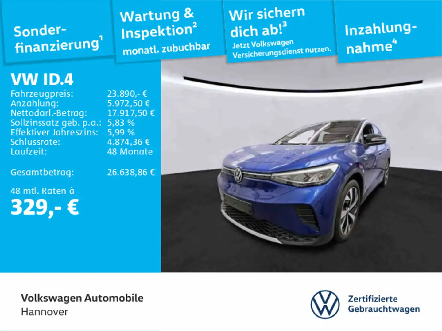 Volkswagen ID.4 Pro Performance 1st AHK Kamera ACC Navi PDC Blau - 1