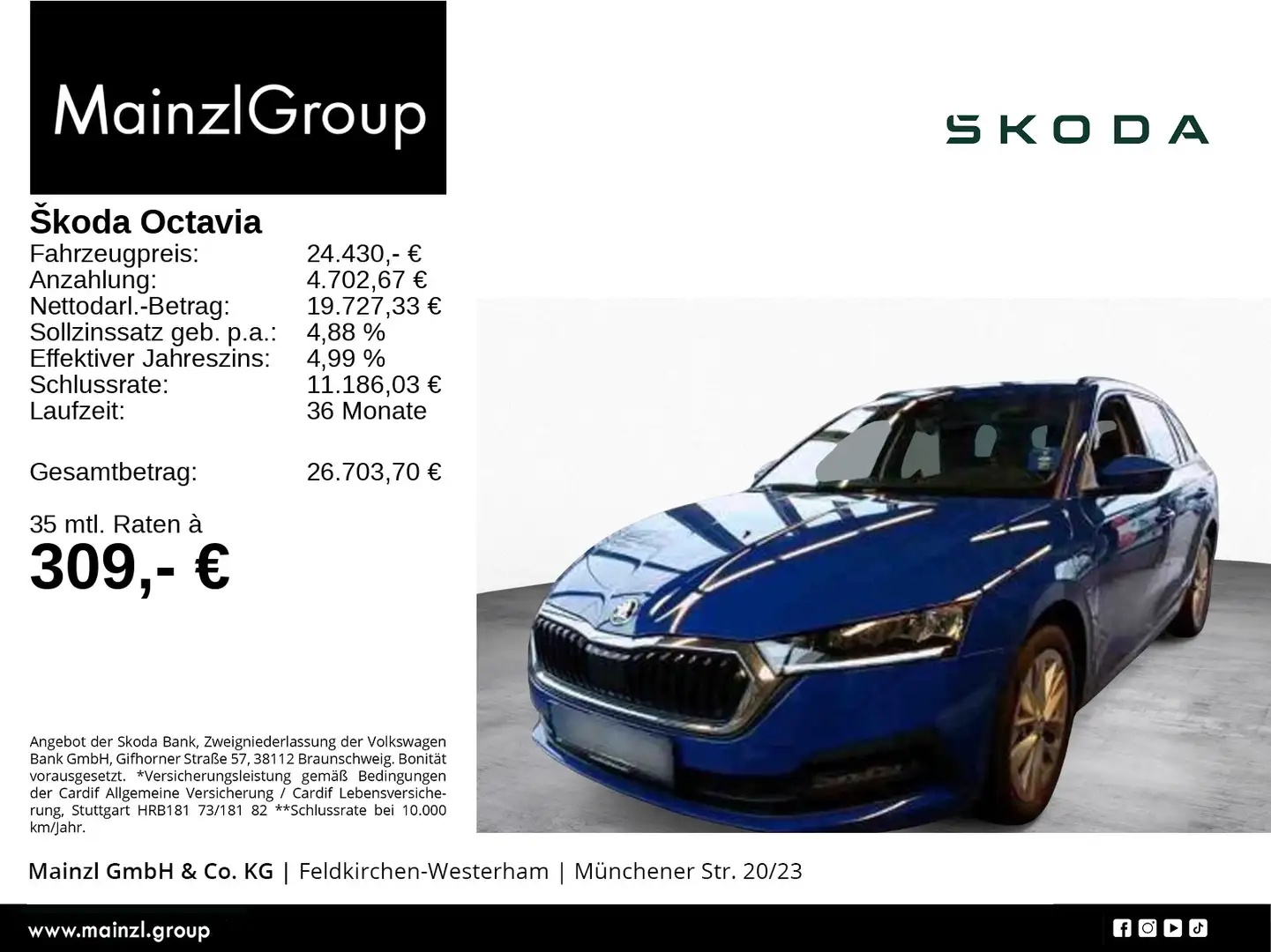 Skoda Octavia Combi 1.4 TSI iV DSG AHK Carplay LED PDC Blau - 1