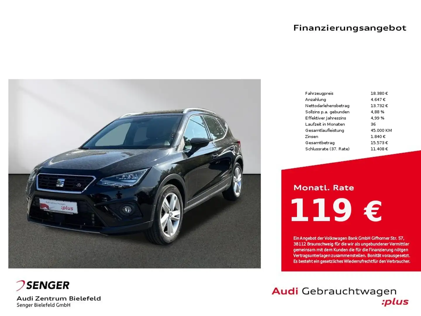 SEAT Arona 1.0 TSI DSG CarPlay LED AHK Vision Plus-P. Noir - 1