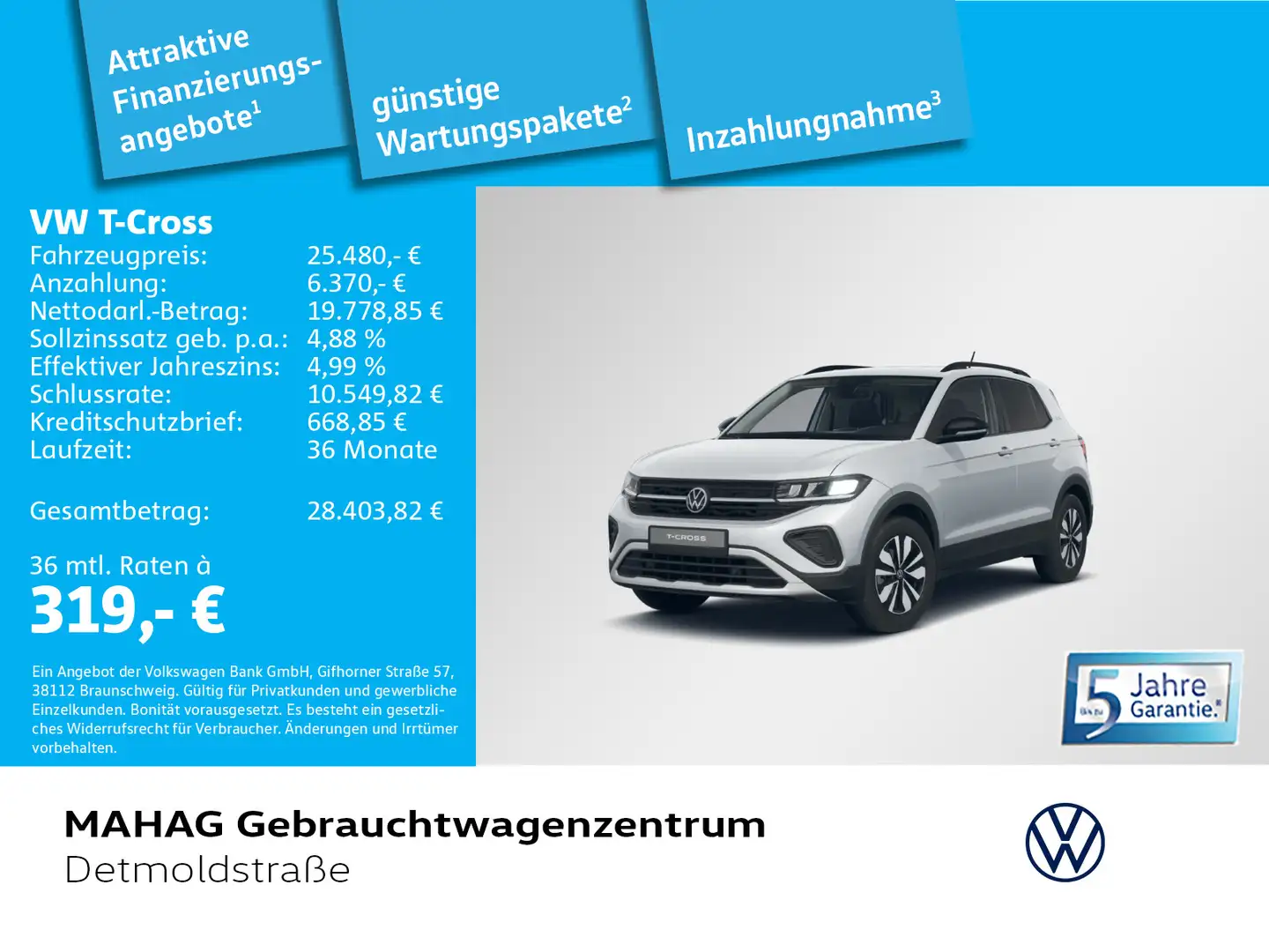 Volkswagen T-Cross 1.0 TSI GOAL Navi LED AppConnect 16" Silber - 1