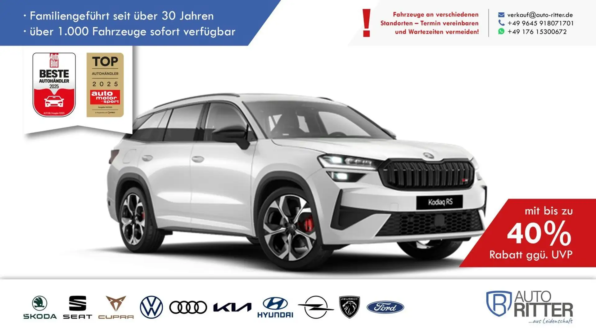 Skoda Kodiaq RS ACC|HuD|Stand-Hzg|AHK|RFK|PANO|LED|... Weiß - 1