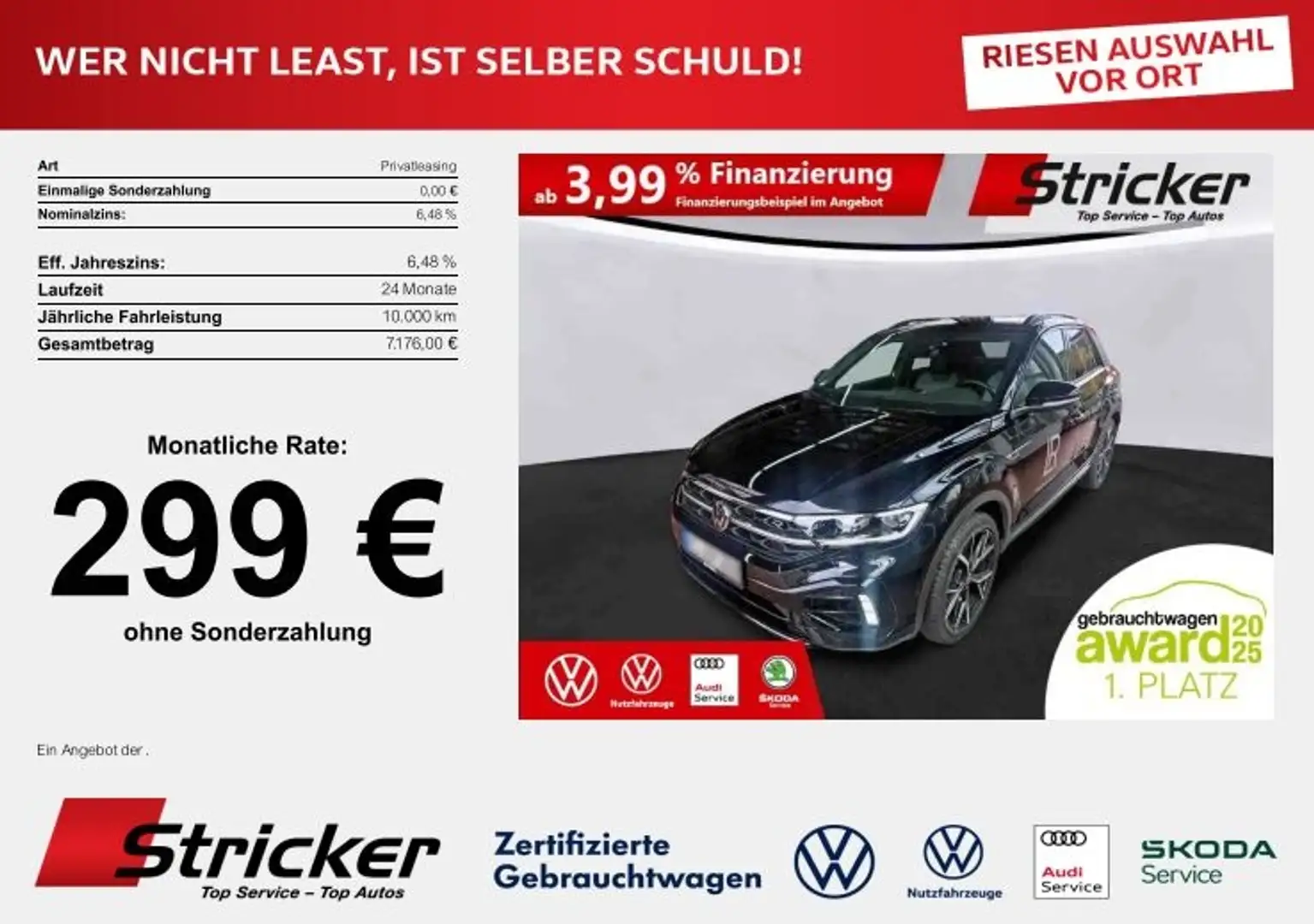 Volkswagen T-Roc R Black Style 2.0TSI 299,-ohne Anzahlung Akrapovi Schwarz - 2