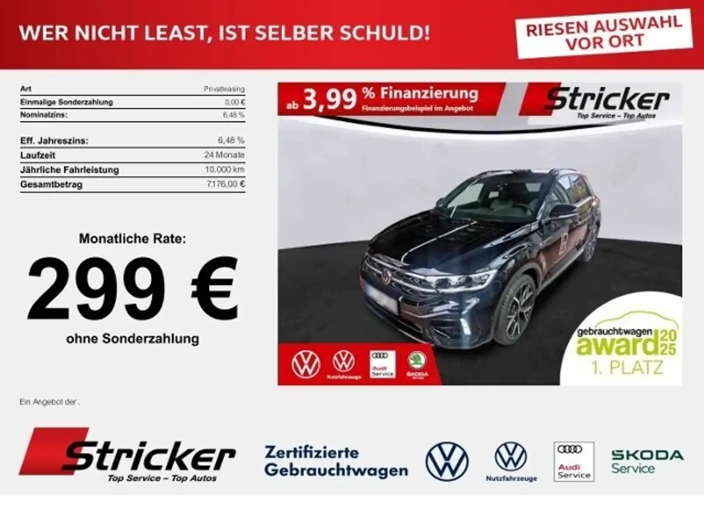 Volkswagen T-Roc R Black Style 2.0TSI 299,-ohne Anzahlung Akrapovi Schwarz - 1