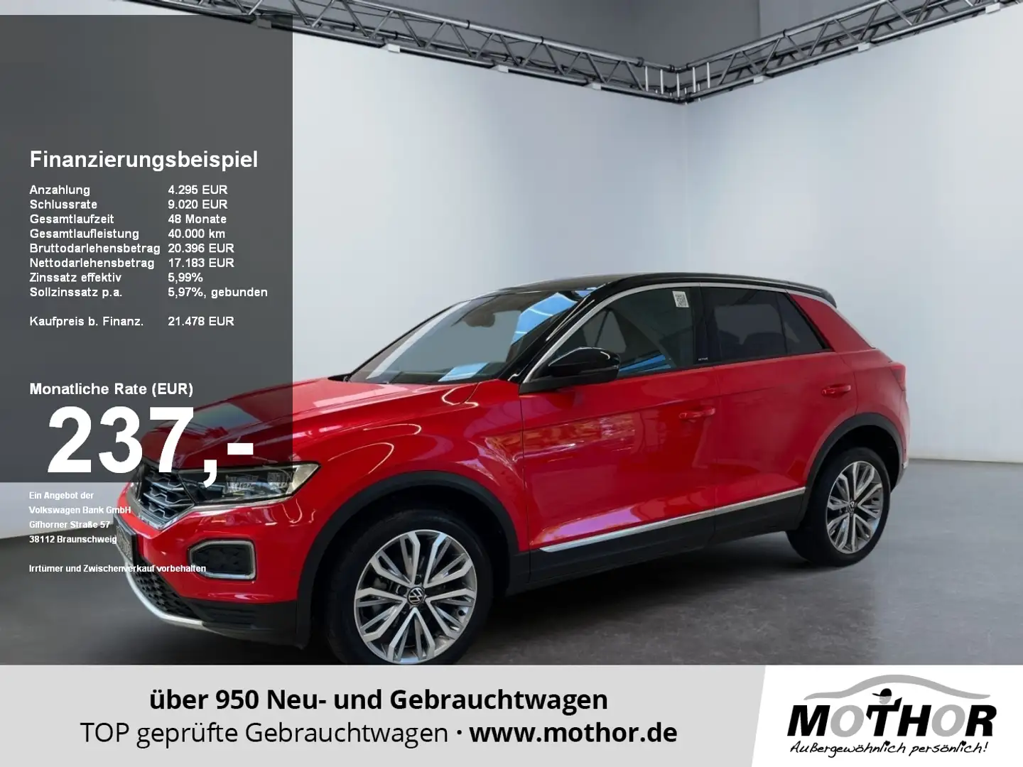 Volkswagen T-Roc Active 1.0TSI Rückfahrkamera Klimaautomatik Rot - 1