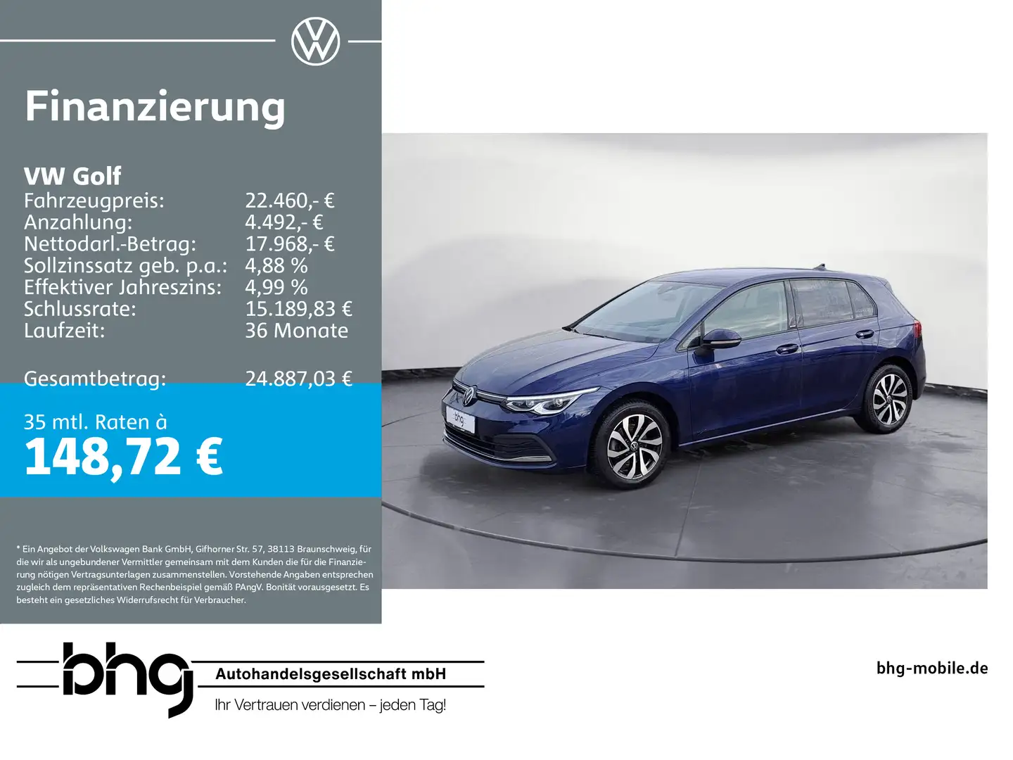 Volkswagen Golf 1.5 TSI Life *LED+*NAVI*ACC* Blau - 1