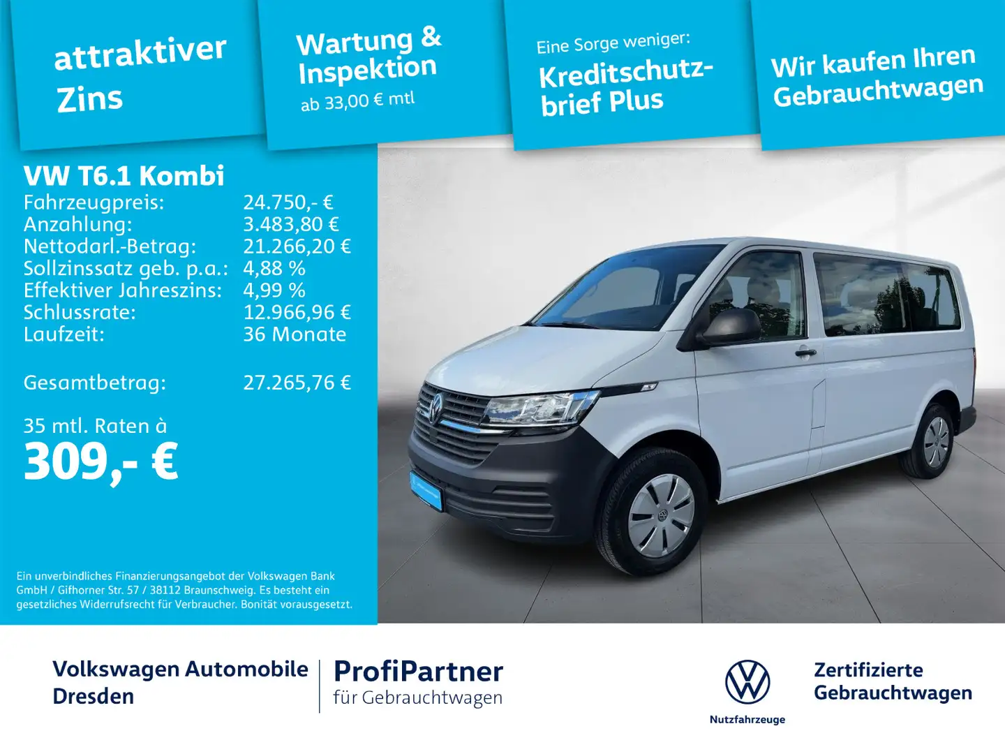 Volkswagen T6.1 Kombi 2,0 TDI KLIMA RADIO 9-SITZER Blanc - 1
