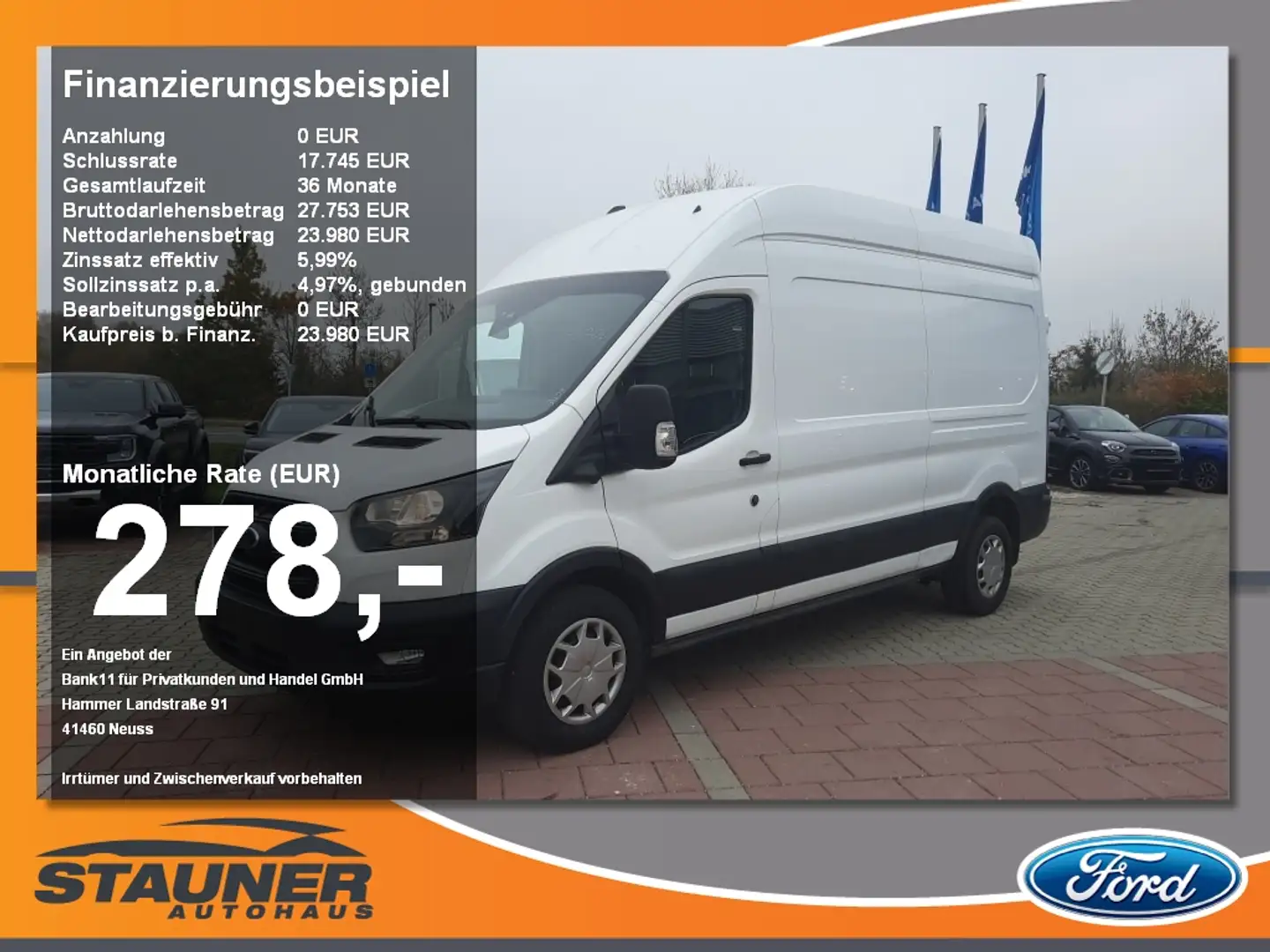 Ford Transit Kasten 350 L3 Trend ACC 360° Navi SHZ Blanc - 1