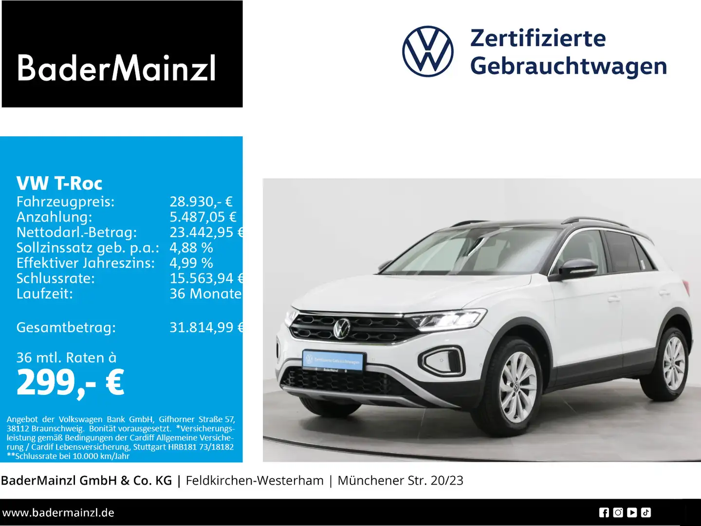 Volkswagen T-Roc T-ROC 1.5 TSI DSG Life AHK Stdhz Kamera Navi ACC Weiß - 1