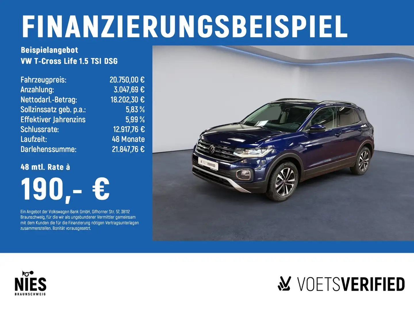 Volkswagen T-Cross Life 1.5 TSI DSG LED+PDC+RearView Bleu - 2