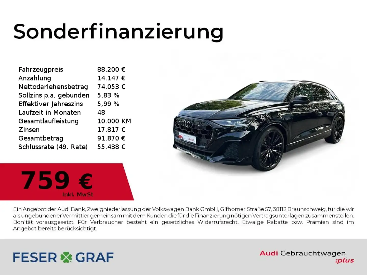 Audi Q8 S Line 50TDI ARL/Pano/B&O/4xSHZ/AHK/Matrix Schwarz - 1