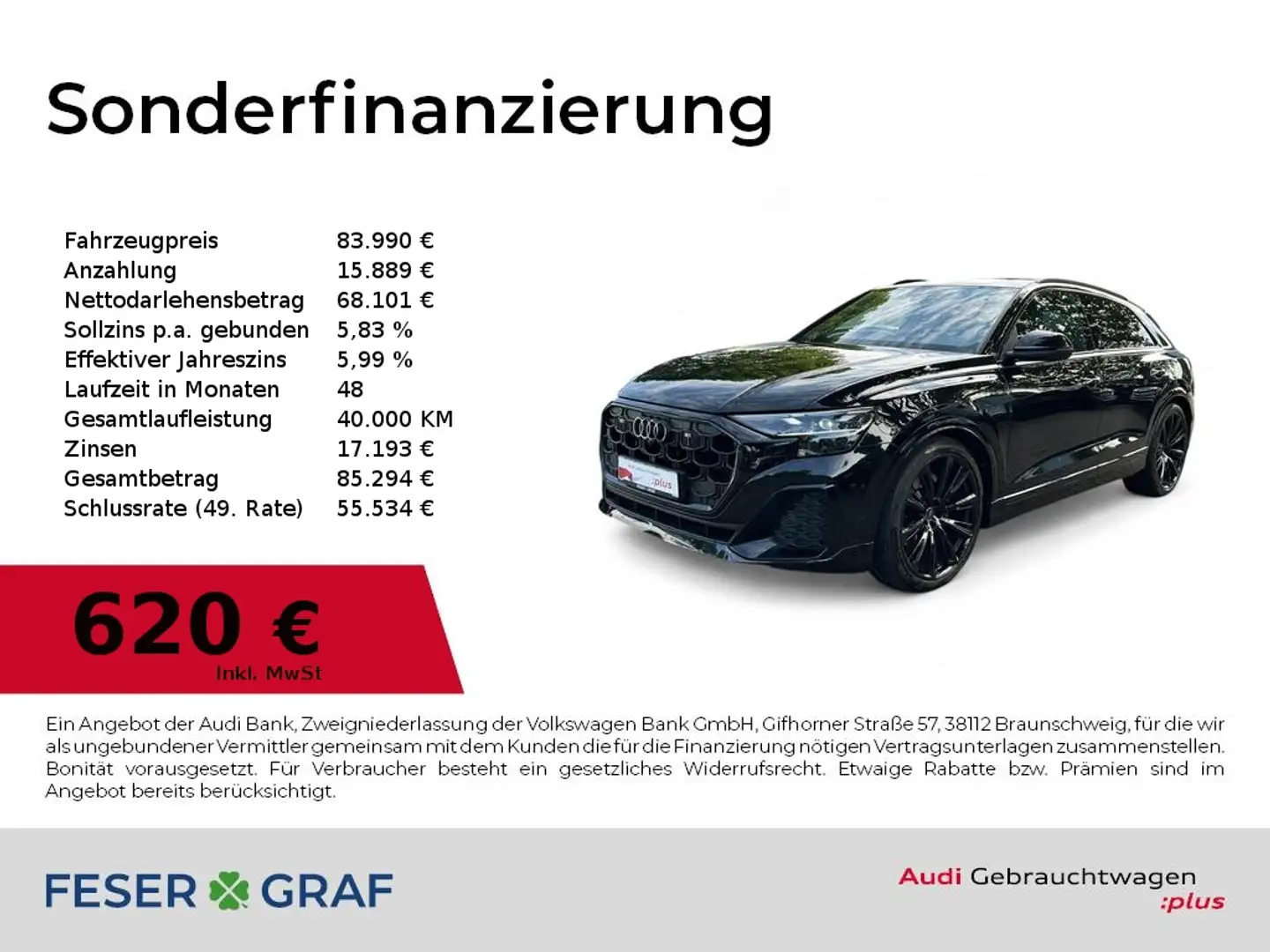 Audi Q8 S Line 50TDI ARL/Pano/B&O/4xSHZ/AHK/Matrix Schwarz - 1