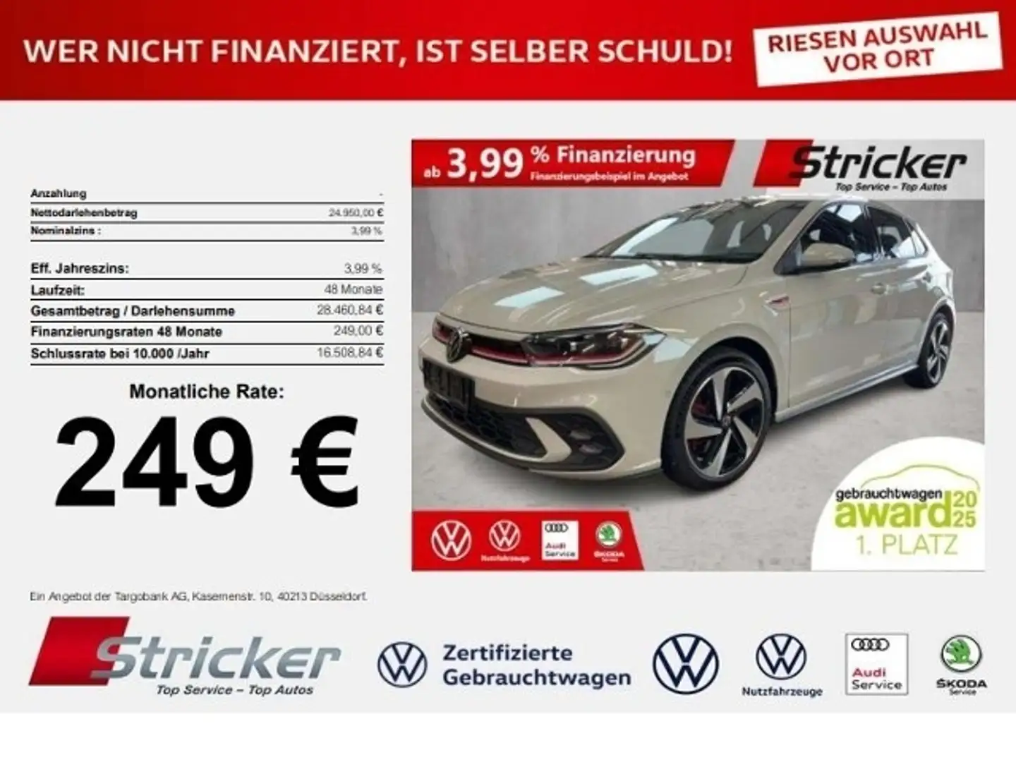 Volkswagen Polo GTI 2.0TSI DSG 249,-ohne Anzahlung ACC App-Connec Silber - 1