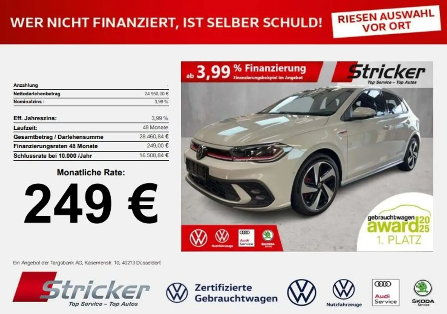 Volkswagen Polo GTI 2.0TSI DSG 249,-ohne Anzahlung ACC App-Connec Silber - 2