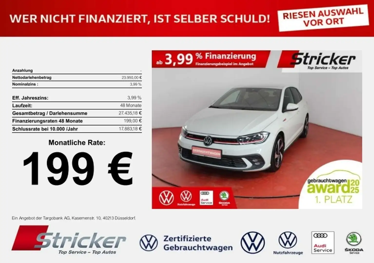 Volkswagen Polo GTI 2.0TSI DSG 199,-ohne Anzahlung ACC App-Connec Silber - 1