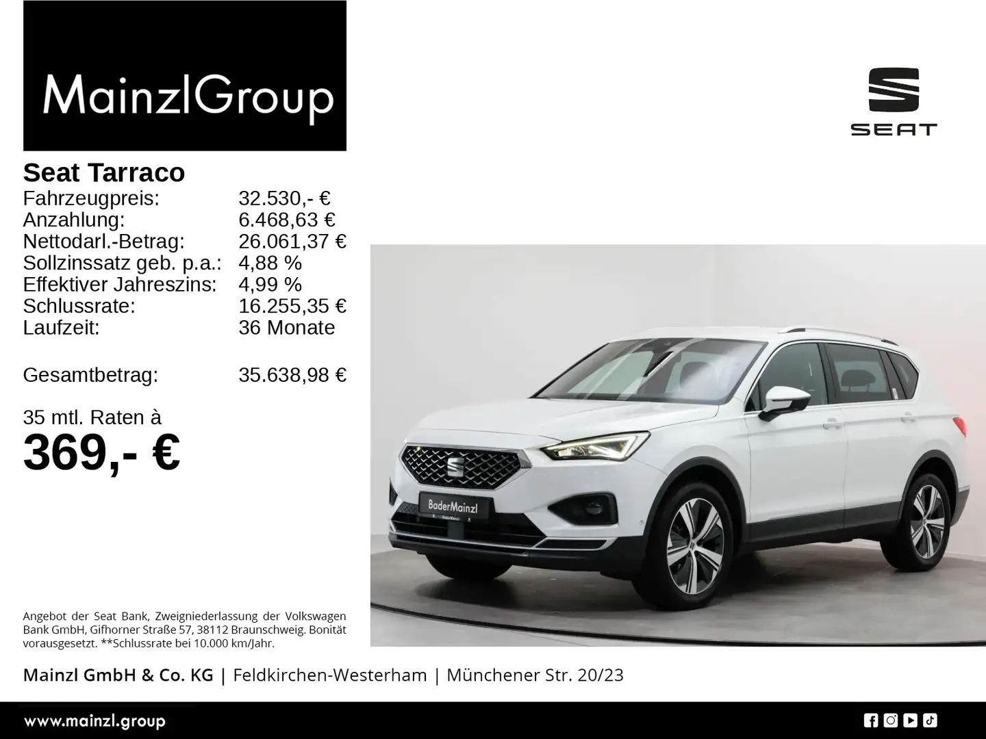 SEAT Tarraco 2.0 TSI 4D DSG XCELLENCE Stdhz Kam. Navi Weiß - 1