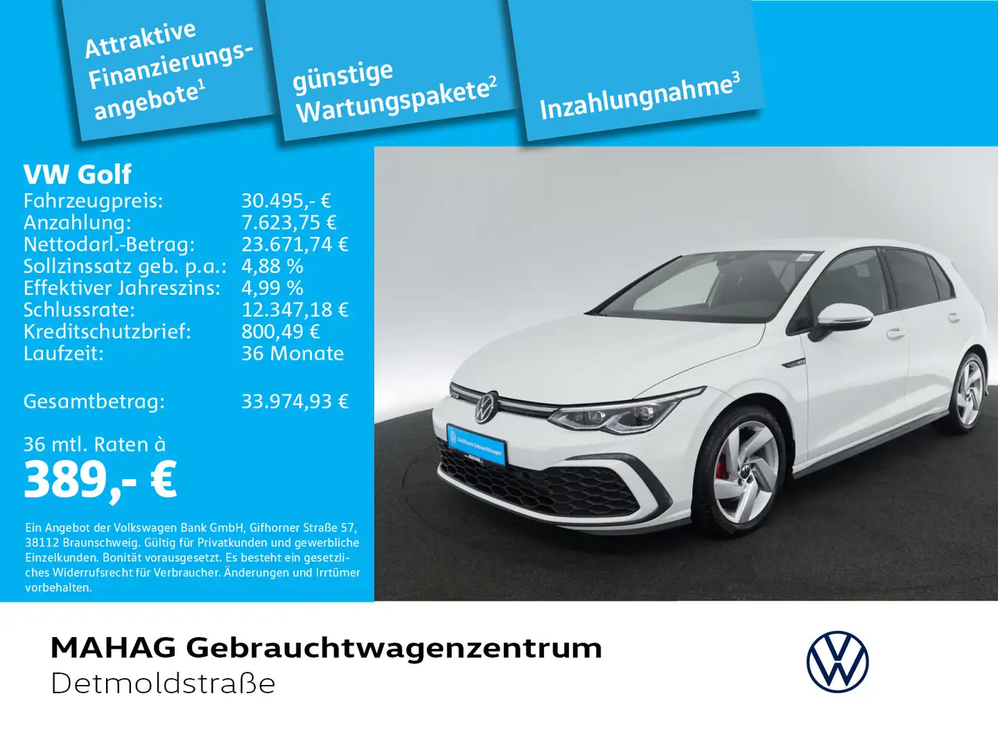 Volkswagen Golf VIII GTD 2.0 TDI AHK Navi LED Kamera Alu17R Weiß - 1