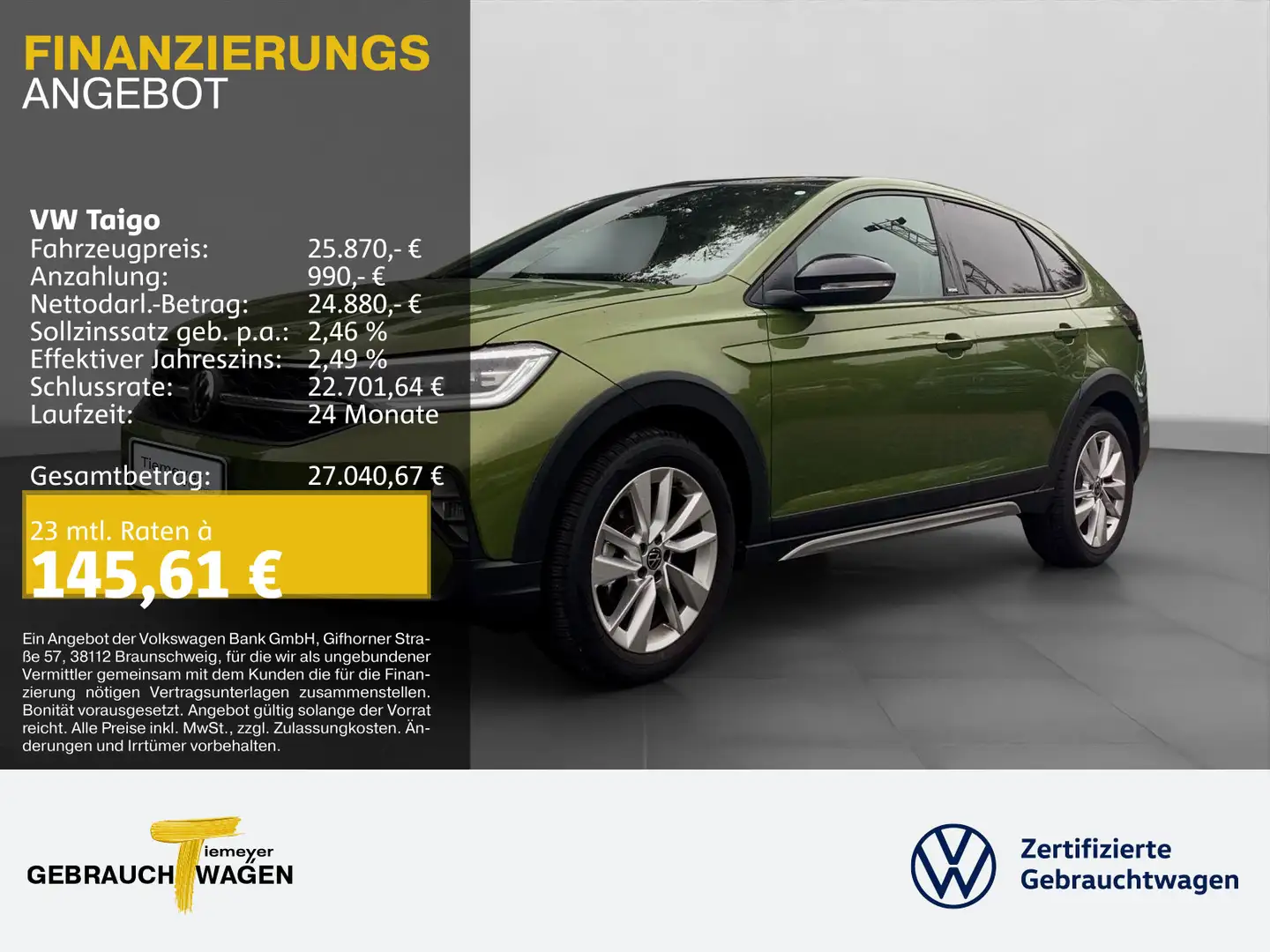 Volkswagen Taigo 1.5 TSI DSG MOVE NAVI PANO KAMERA LM17 Grün - 1