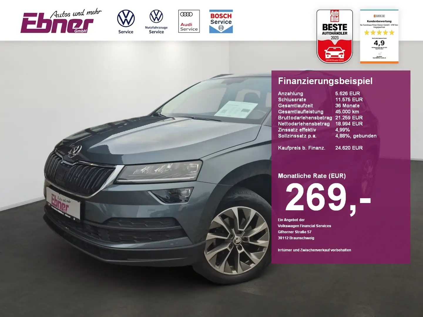 Skoda Karoq CLEVER 1.5TSI DSG AHK+KAMERA+LED+NAVI-APP+GRA+17 A Grau - 1