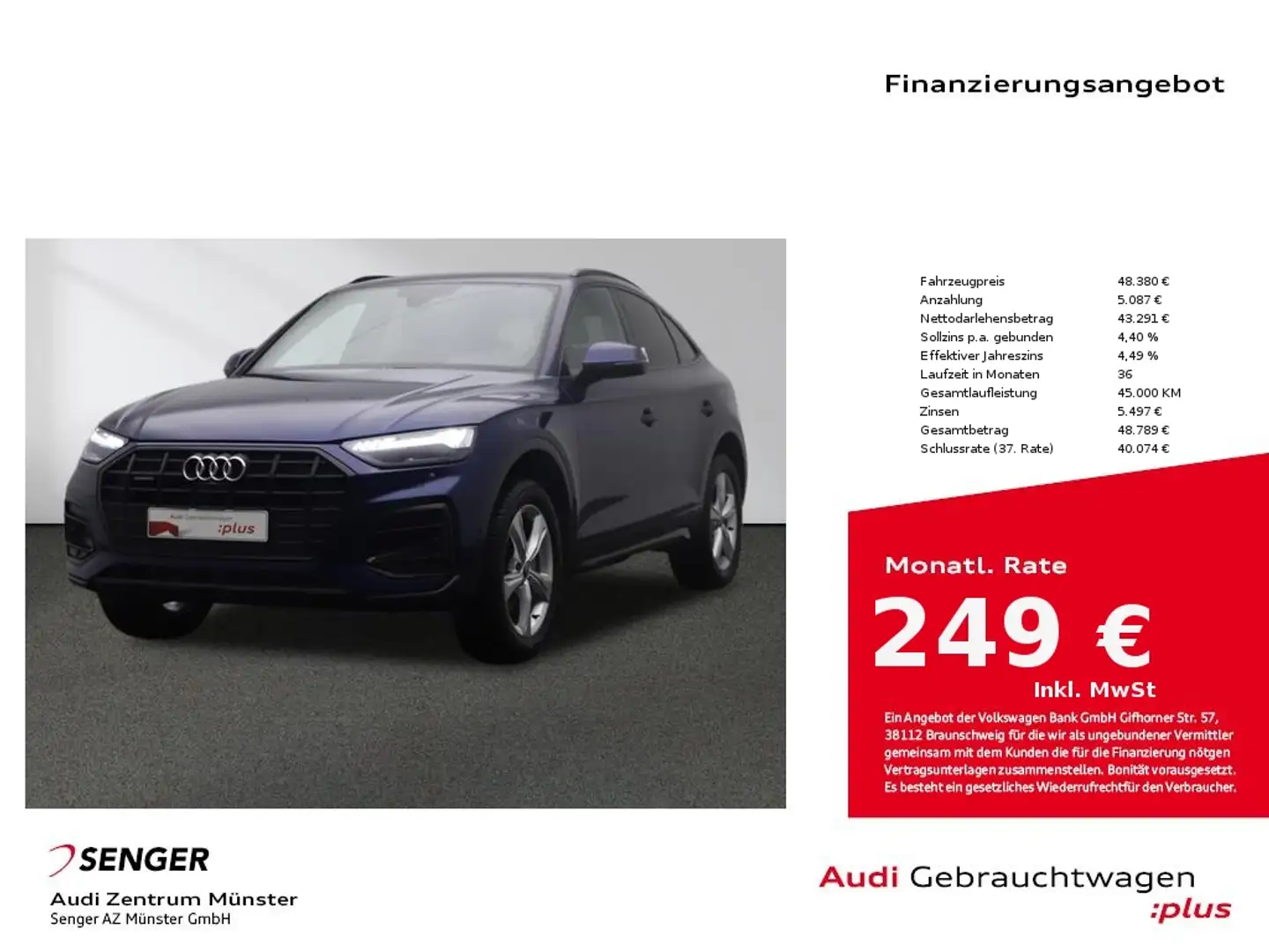 Audi Q5 Sportback advanced 45 TFSI quattro Matrix Blau - 1