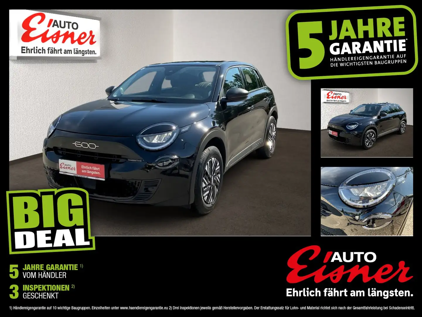 Fiat 600 1.2 AUT LED LM PDC SoundSys SpurH Schwarz - 1