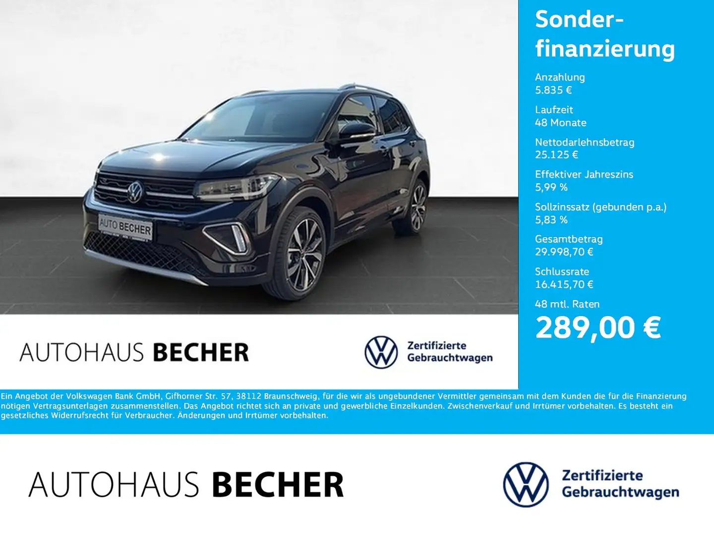 Volkswagen T-Cross R-Line 1.0 TSI DSG /AHK/Navi/Rückfahrkam Schwarz - 1