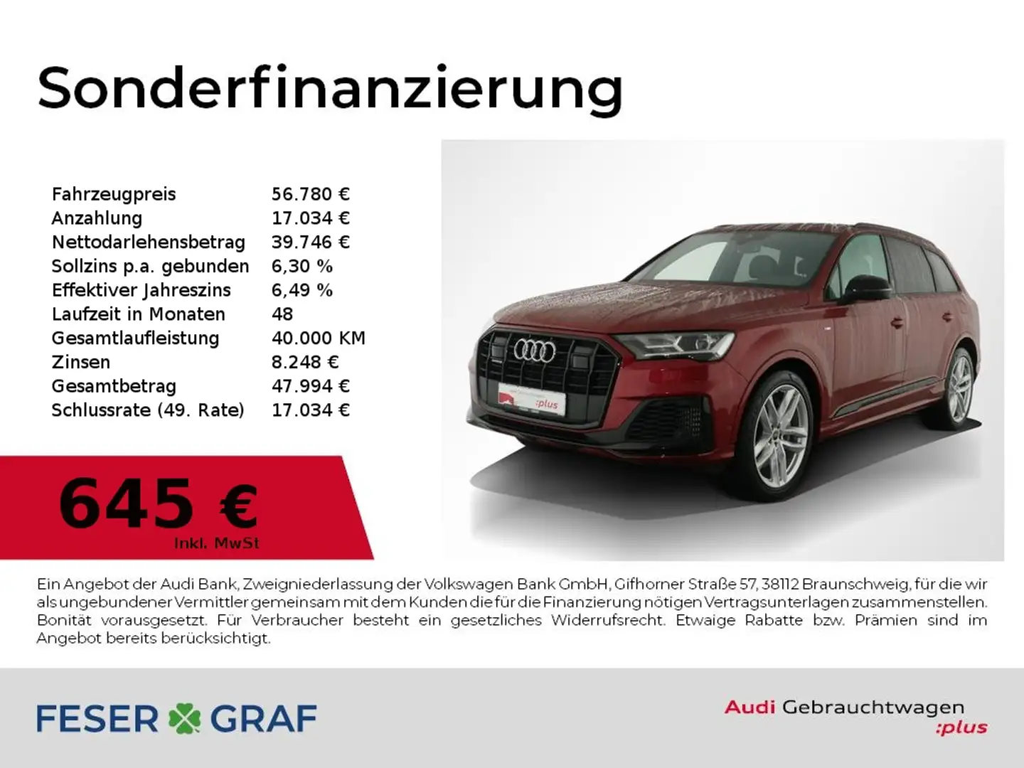 Audi Q7 55 TFSI e S Line Luft/air,Leder,Navi,Kameras Rot - 1