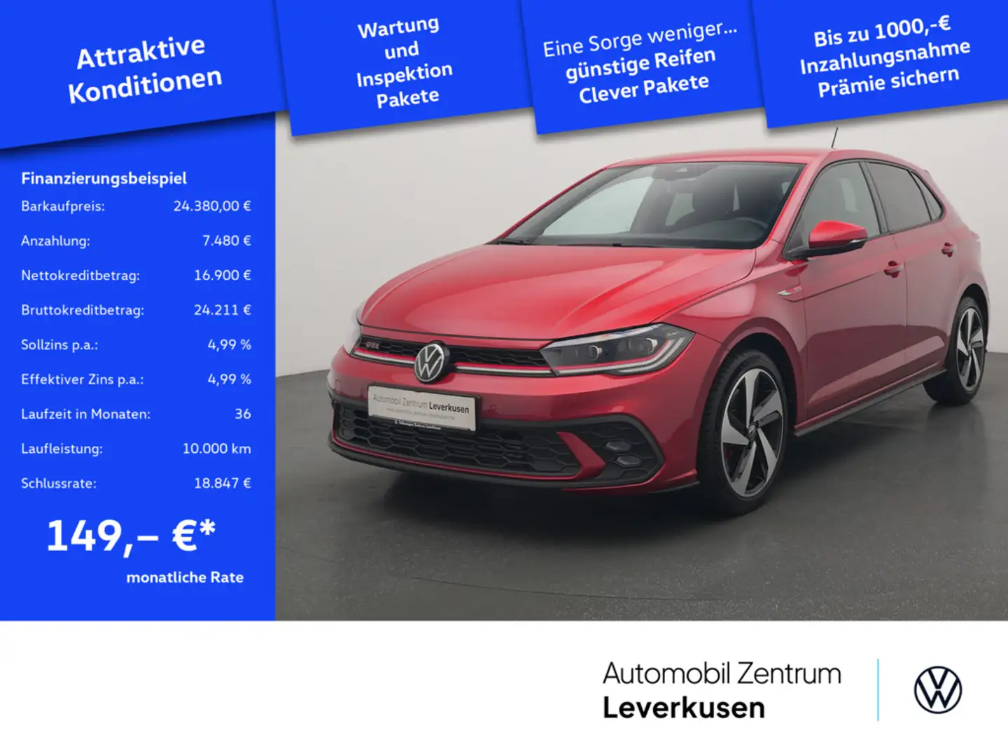 Volkswagen Polo GTI DSG VIRT MATRIX ACC SHZ PDC PORT NAV Rot - 1