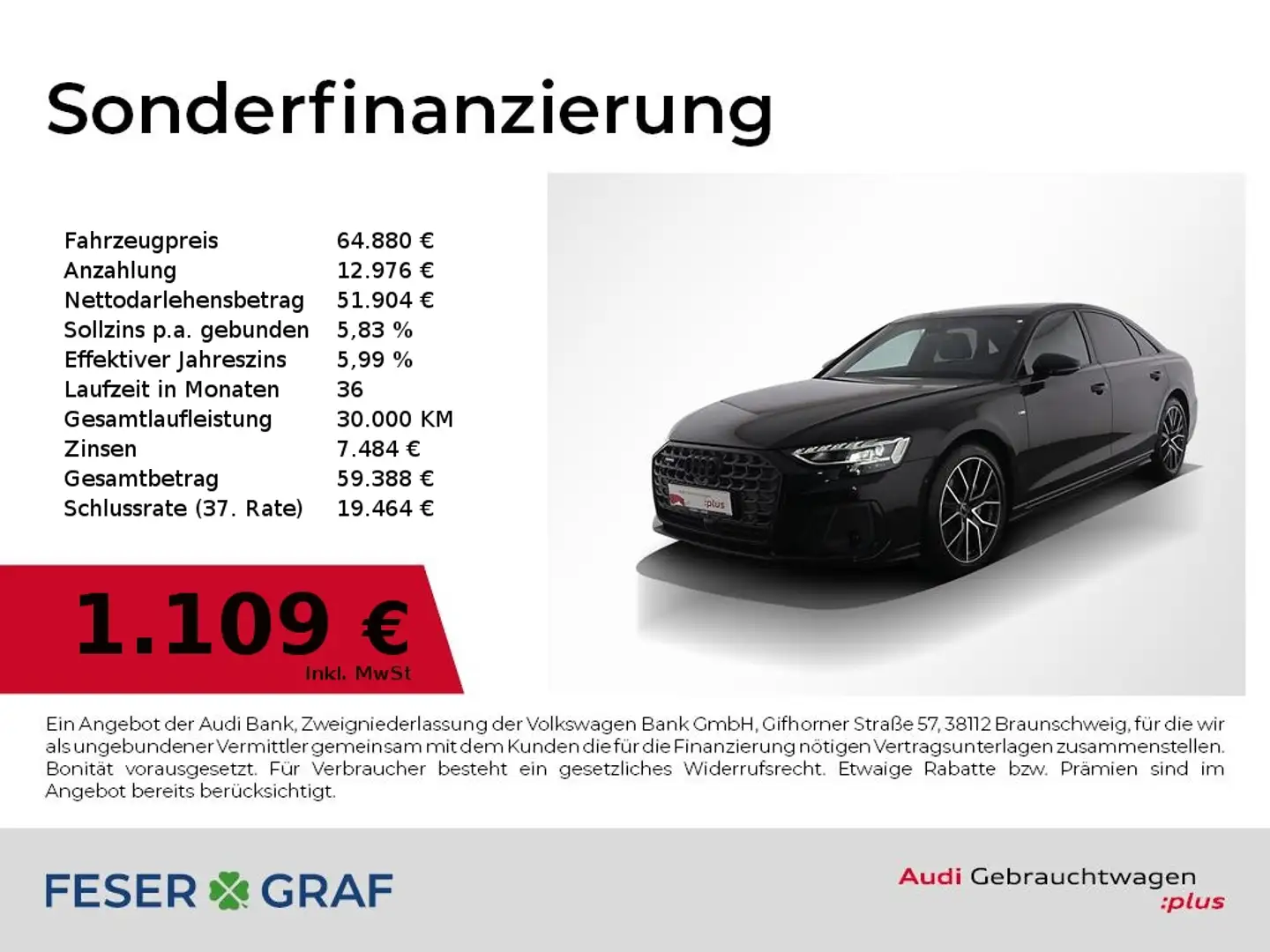Audi A8 S line 50 TDI quattro Allradlenk./ Head Up/ Panora Noir - 1