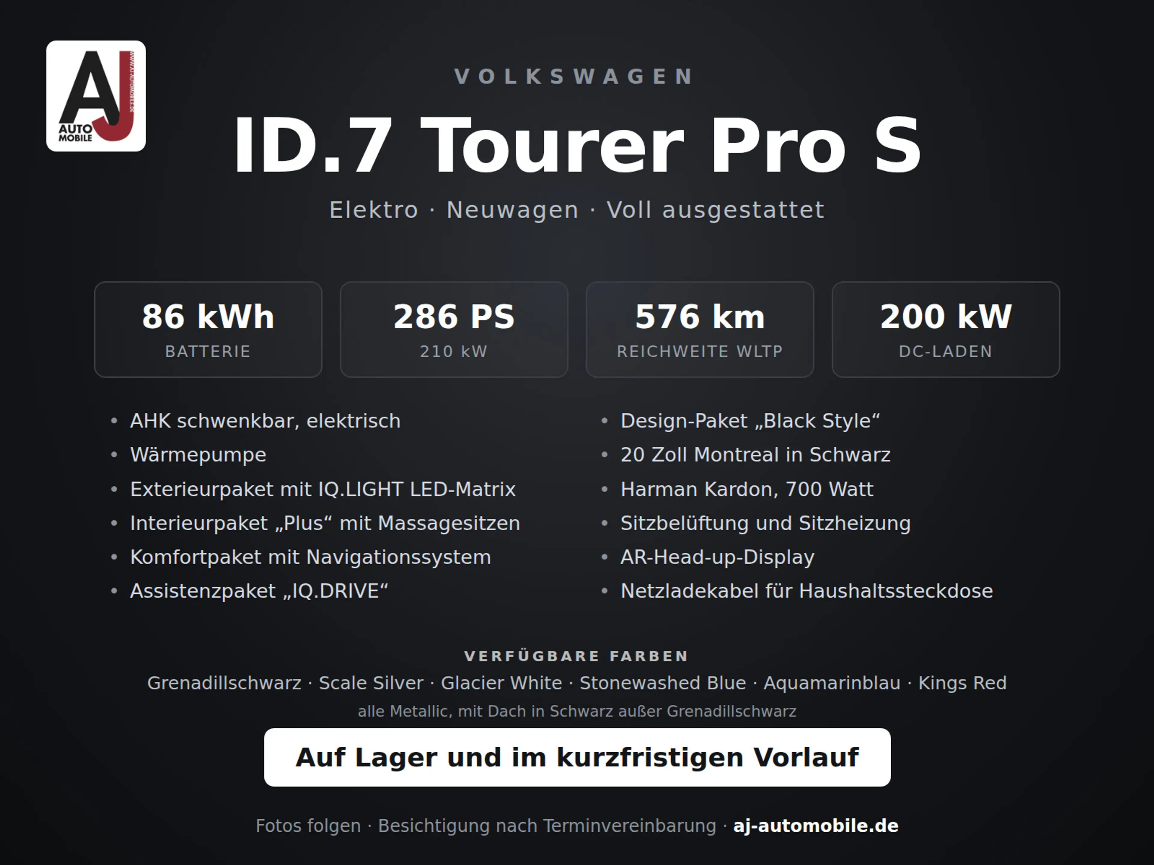 Volkswagen ID.7 Tourer Pro S 86kWh Int/Ext/AHK/Komfort
