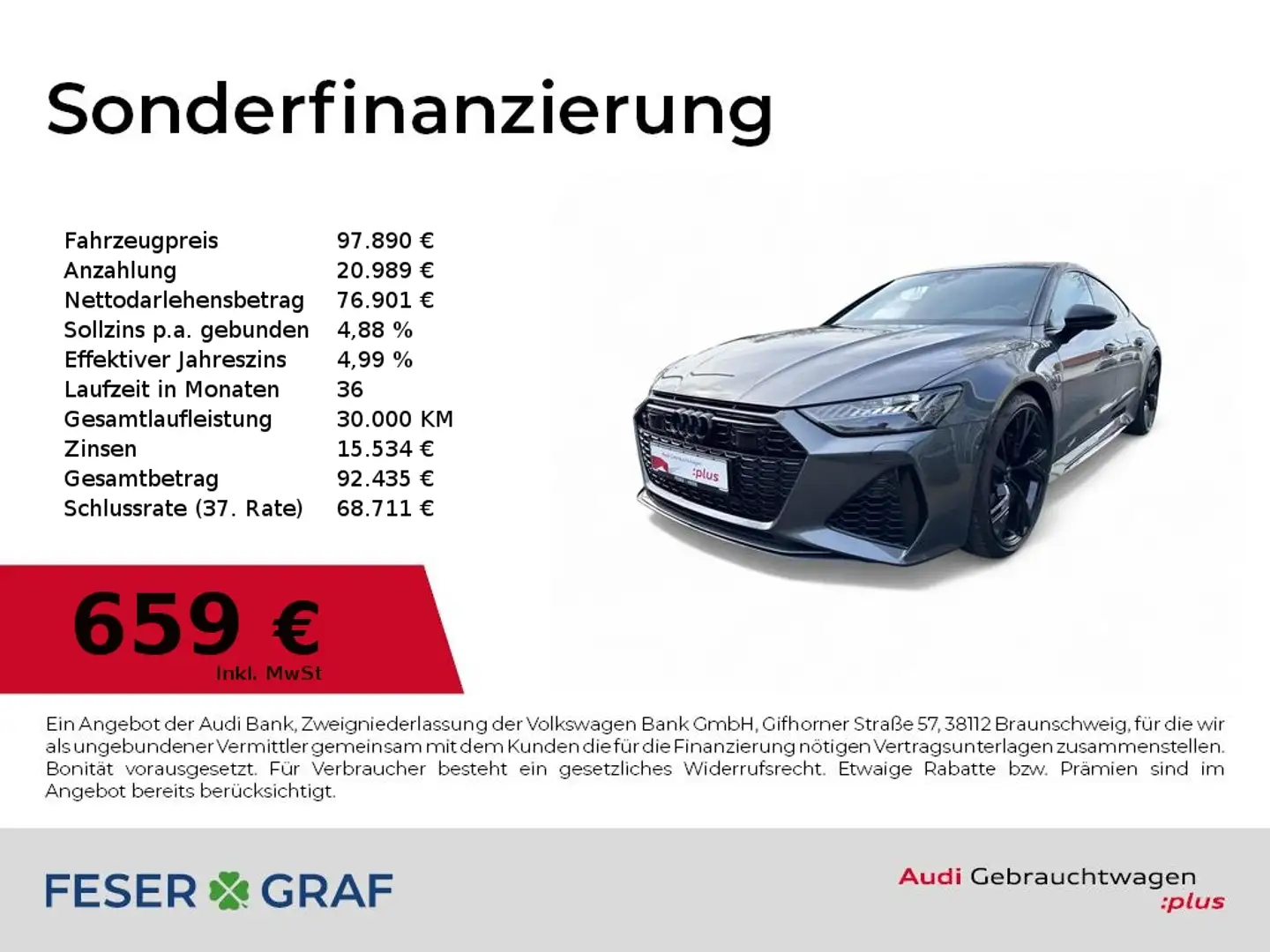 Audi RS7 Sportback LASER/HUD/B&O/PANO/AMBIENTE+ Gris - 1