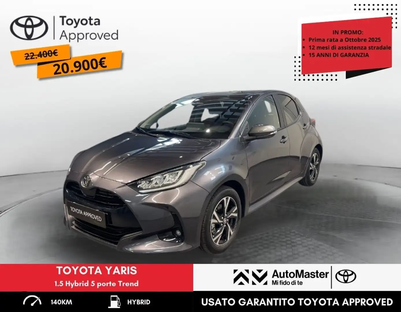 Toyota Yaris 1.5 Hybrid 5 porte Trend Grigio - 1