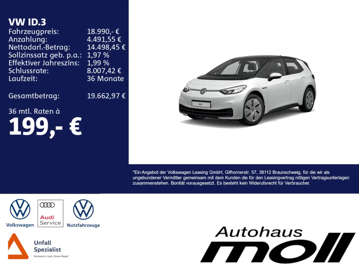 Volkswagen ID.3 Pure Performance 150 PS, Navi, App-Connect Weiß - 2