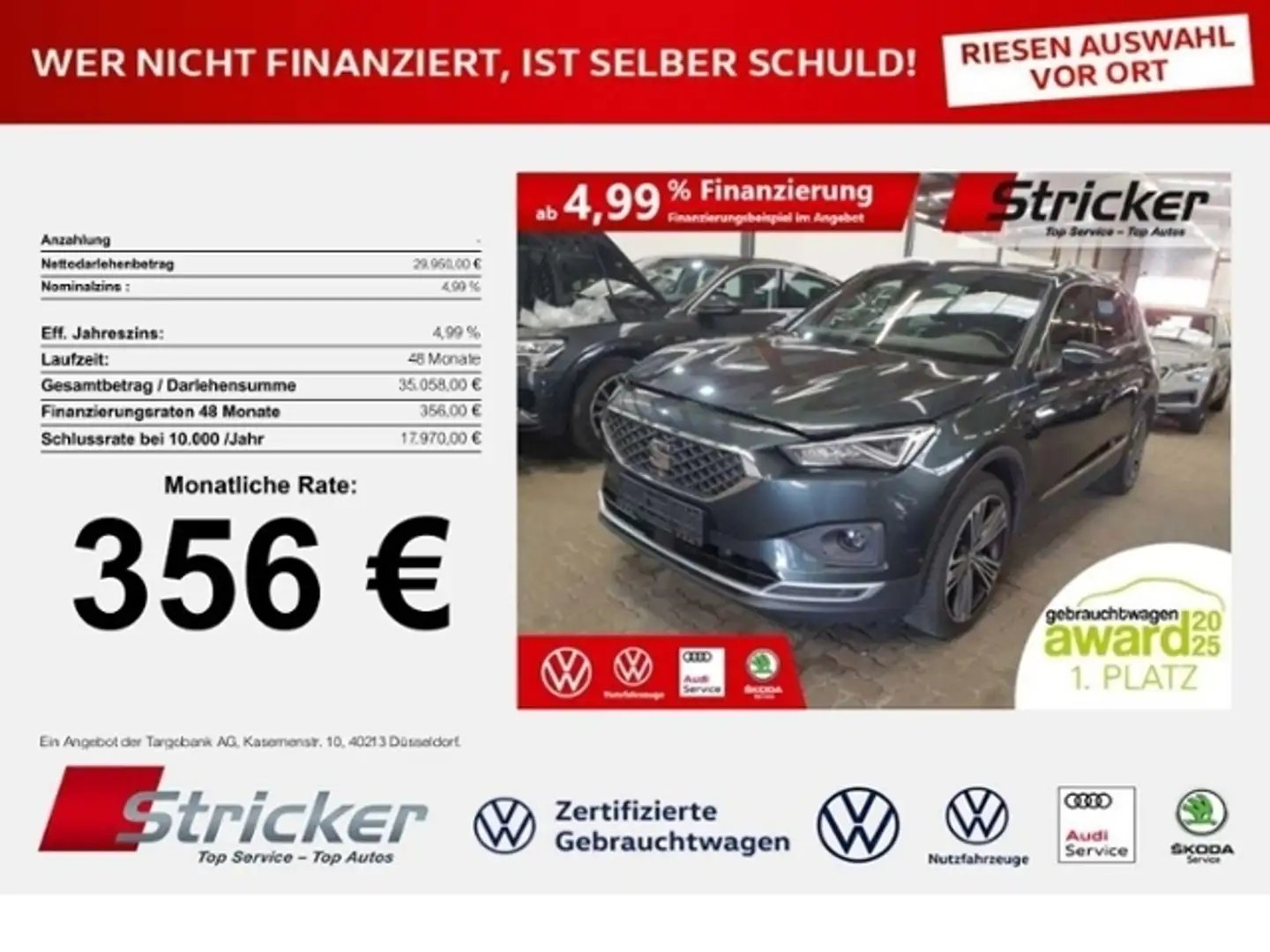 SEAT Tarraco XCELLENCE 2.0TDI DSG 4M 356,-ohne Anzahlung 7-Sit zelena - 1