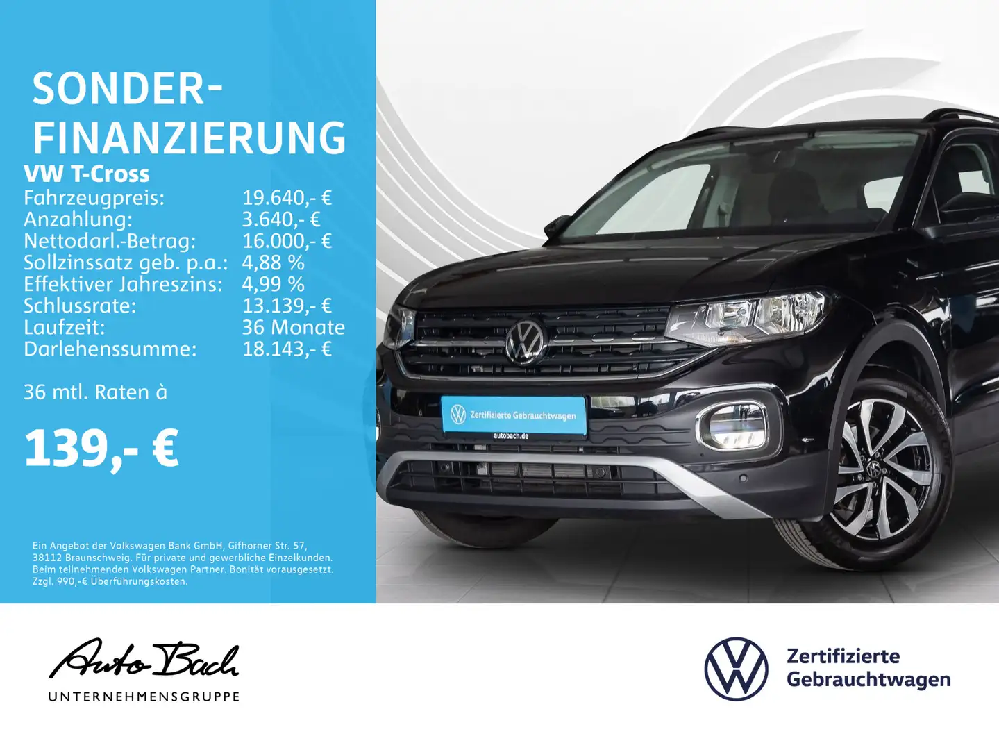 Volkswagen T-Cross 1.0 TSI ACTIVE, Navi, App-Connect, Klima Zwart - 1