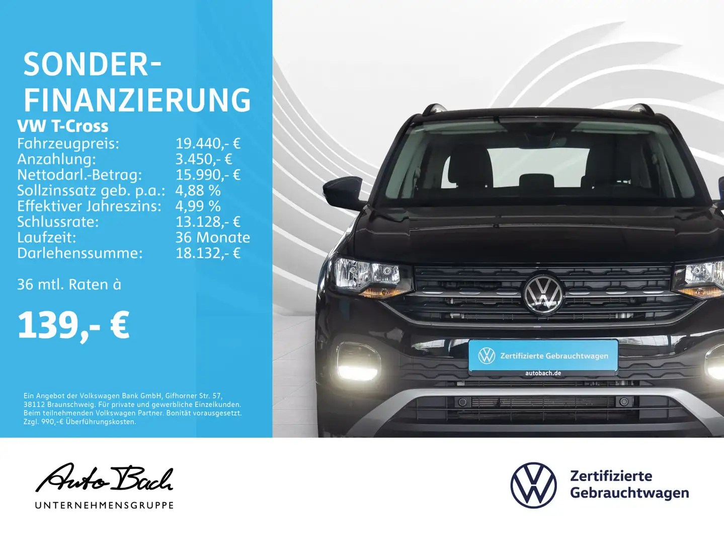 Volkswagen T-Cross 1.0 TSI ACTIVE, Navi, App-Connect, Klima Schwarz - 2