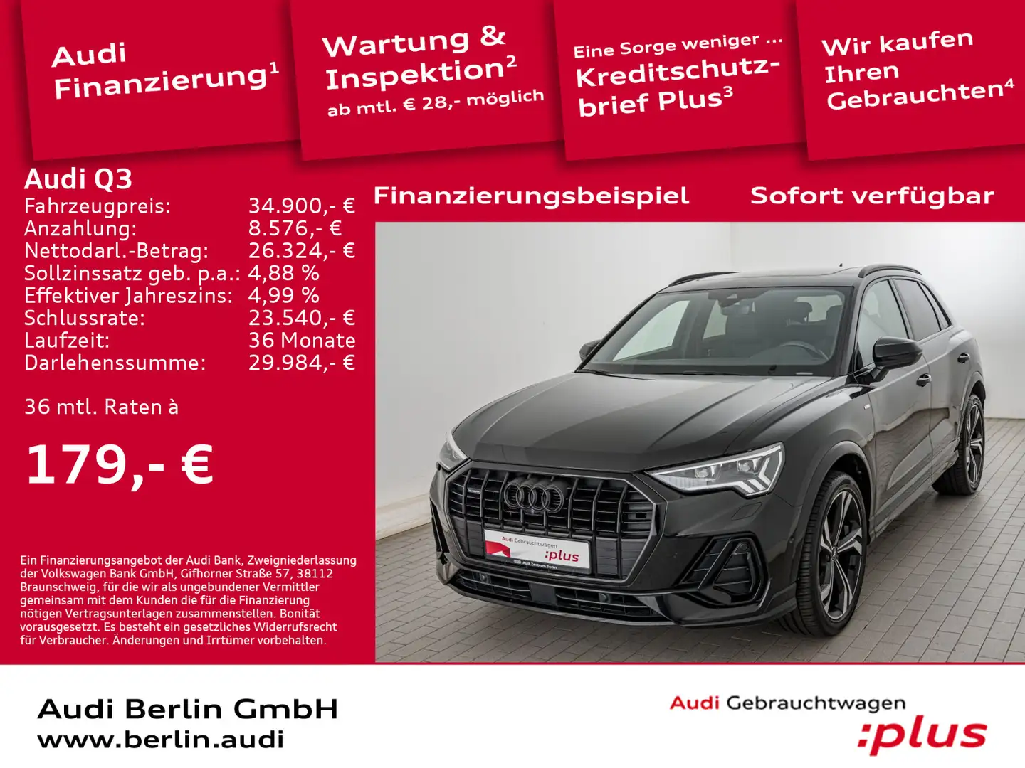 Audi Q3 S line 40 TFSI qu. S tr. 360°K PDC MATRIX B&O Schwarz - 1