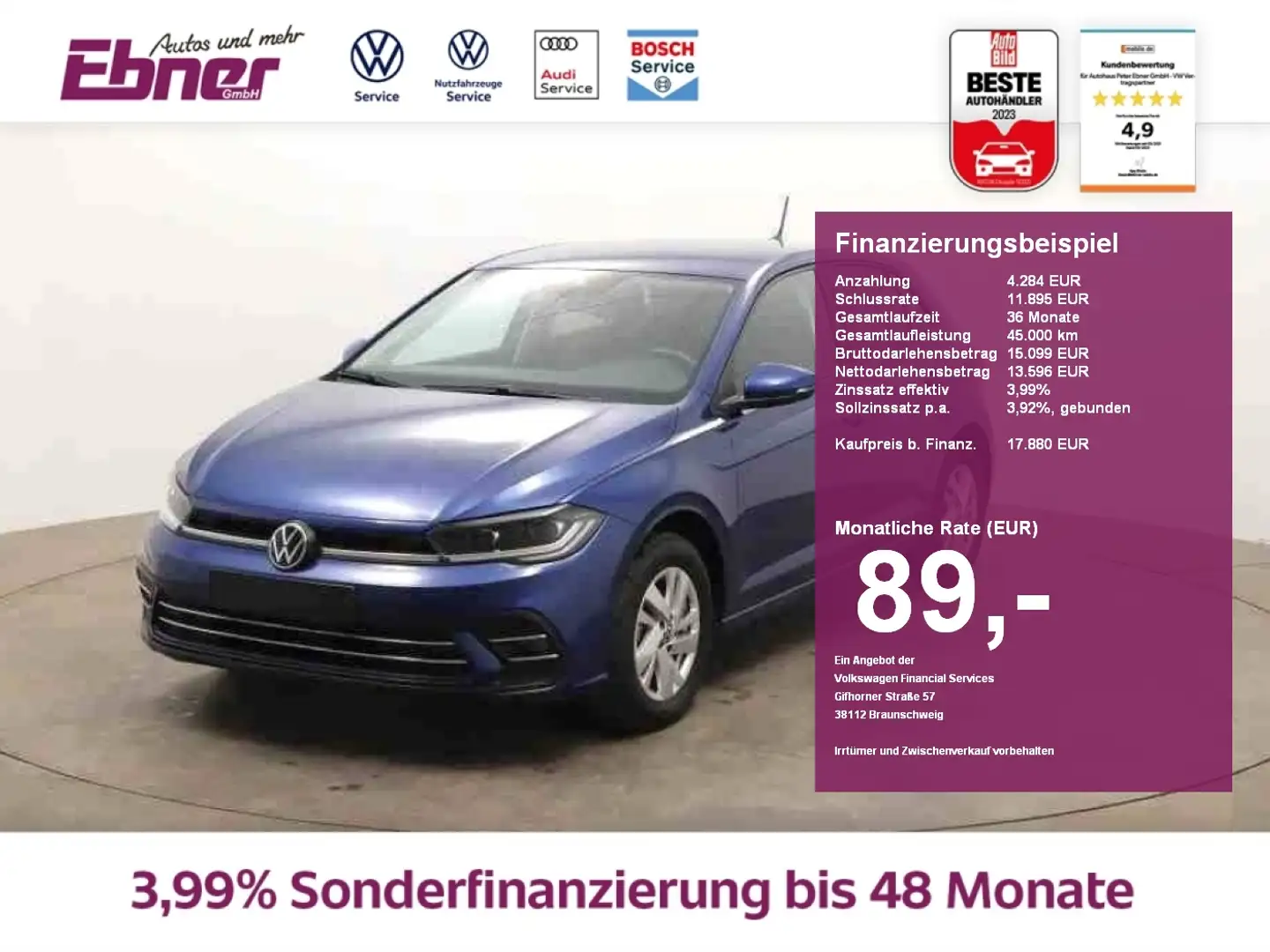 Volkswagen Polo STYLE TSI MATRIX+NAVI+APP+SITZHZG+AC-AUTOM+2xPDC+A Blau - 1